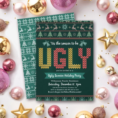 Ugly Sweater Christmas Holiday Party Hunter Green Invitation