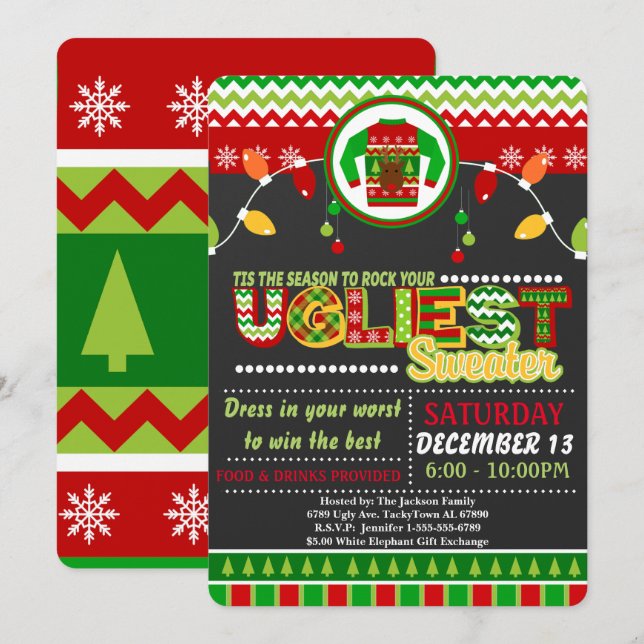 Ugly Sweater Christmas Holiday Party Invitation (Front/Back)