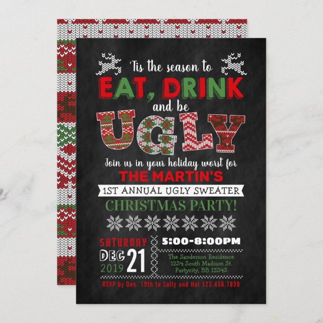 Ugly Sweater Christmas Holiday Party Invitation (Front/Back)