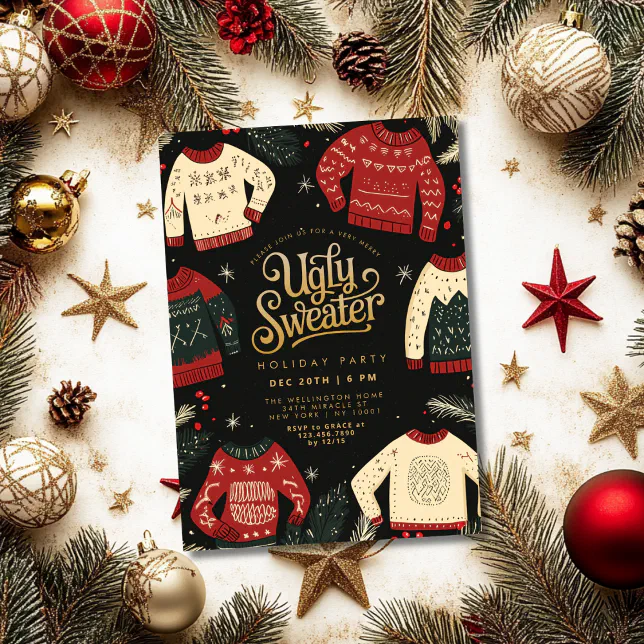 open lace back dress Ugly Sweater Christmas Party Invitation Editable Template, May Your Sw –  Puff Paper Co main image 0