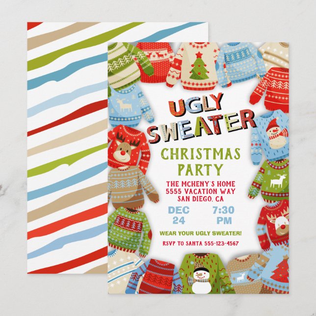 Ugly Sweater Christmas Holiday Party Invitation (Front/Back)
