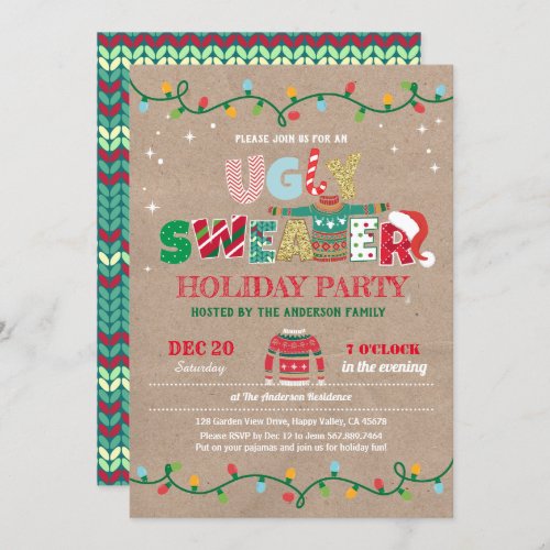 Ugly sweater Christmas holiday party rustic Invitation