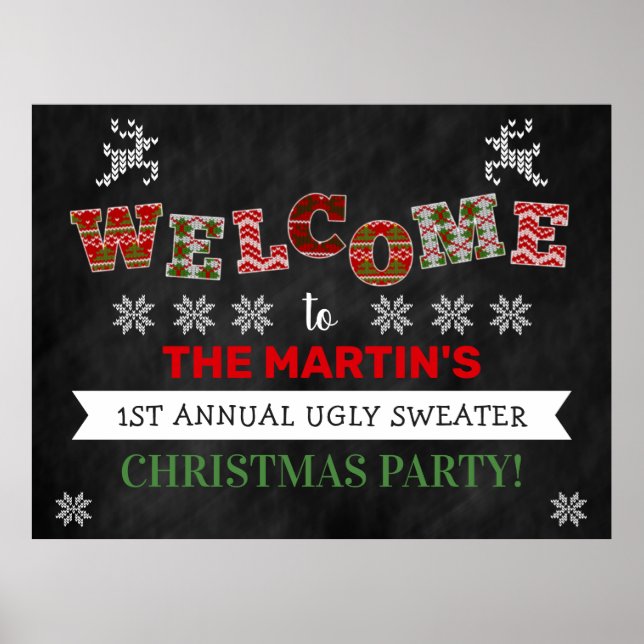 Ugly Sweater Christmas Holiday Party Welcome Sign (Front)