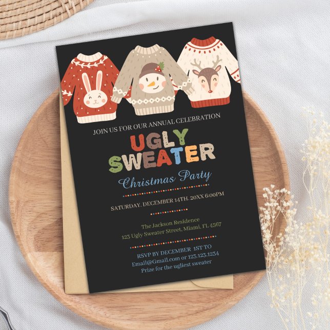 Ugly Sweater Christmas Invitation (Colors Ugly Sweater Invitations)