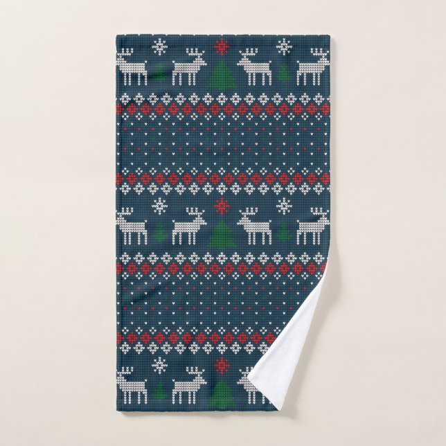 Ugly Sweater Christmas Knitted Pattern Hand Towel (Hand Towel)