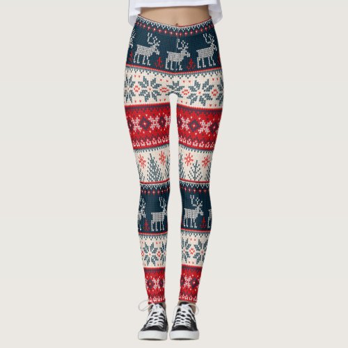 Ugly Sweater Christmas Knitting Pattern Reindeer Leggings