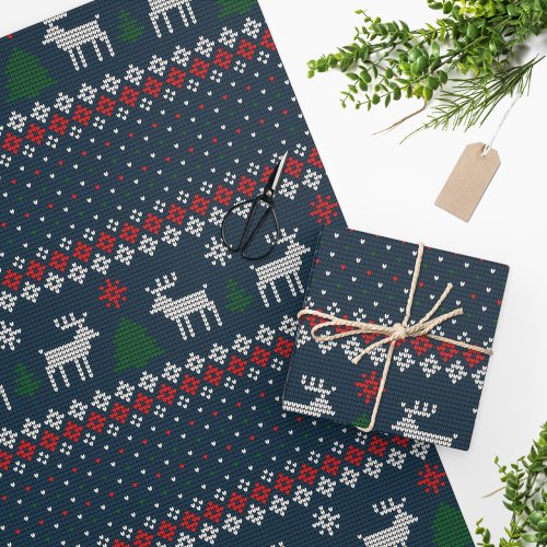 Ugly Sweater Christmas Knitting Pattern Wrapping Paper