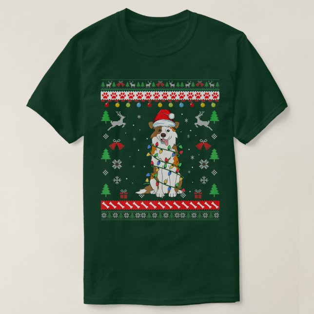 Ugly Sweater Christmas Lights Australian Shepherd  (Design Front)