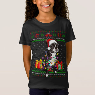 Ugly Sweater Christmas Lights Boston Terrier Dog L