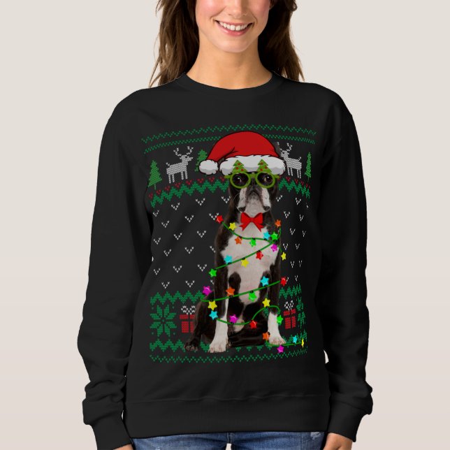 Ugly Sweater Christmas Lights Boston Terrier Dog P (Front)