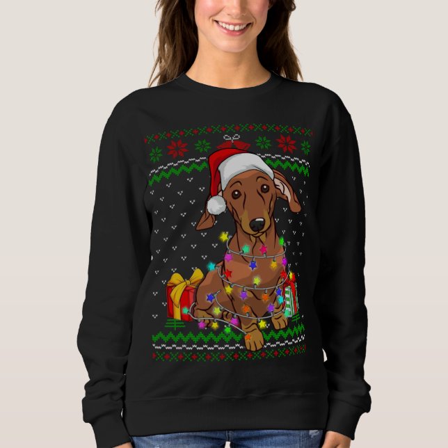 Ugly Sweater Christmas Lights Dachshund Dog Lover (Front)