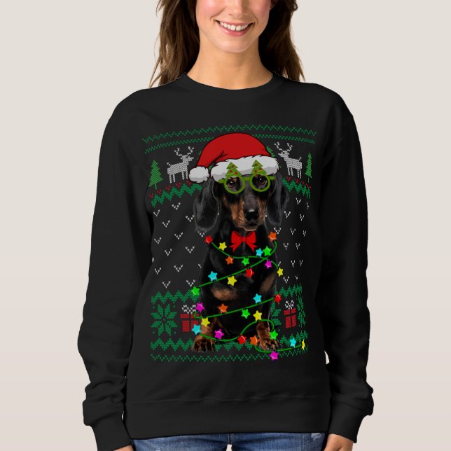 Ugly Sweater Christmas Lights Dachshund Dog Puppy  (Front)