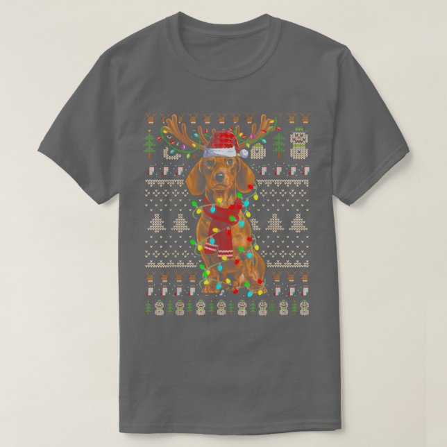 Ugly Sweater Christmas Lights Dachshund Dog Puppy  (Design Front)
