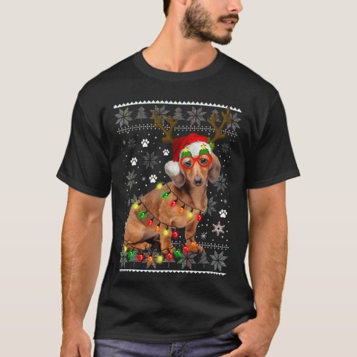 Ugly Sweater Christmas Lights Dachshund Dog Puppy 