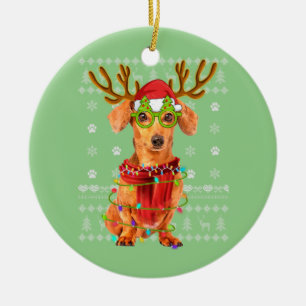 Ugly Sweater Christmas Lights Dachshund Dog Puppy Ceramic Ornament