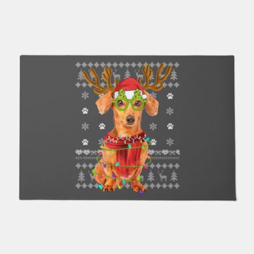 Ugly Sweater Christmas Lights Dachshund Dog Puppy Doormat