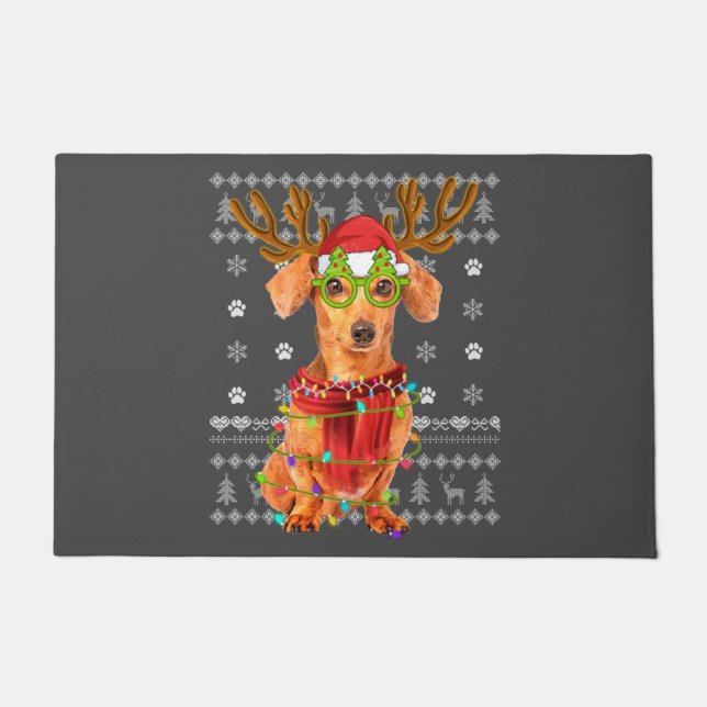 Ugly Sweater Christmas Lights Dachshund Dog Puppy Doormat (Front)