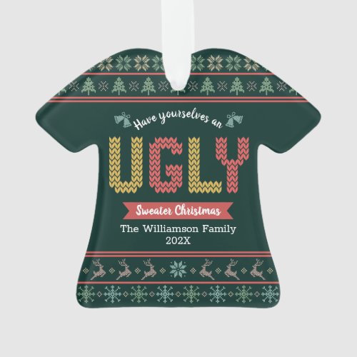 Ugly Sweater Christmas Nordic Hunter Green Knit Ornament