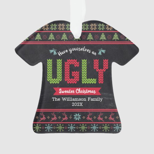 Ugly Sweater Christmas Nordic Knit Name Chalkboard Ornament