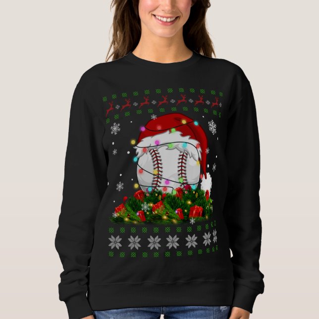 Ugly Sweater Christmas Pajama Lights Baseball Spor (Front)