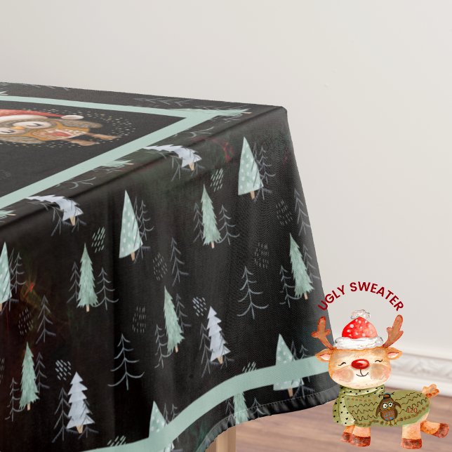Ugly Sweater Christmas Party Animals Black Teal Tablecloth (Ugly Sweater Christmas Party Animals Black Teal Tablecloth)