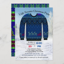 Ugly Sweater Christmas Party, Blue with Deer, ZPR Invitation