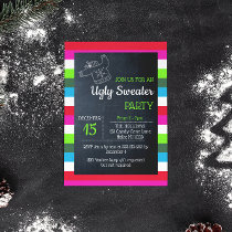 Ugly Sweater Christmas Party Bright Stripe Invitation