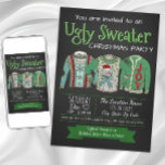 Ugly Sweater Christmas Party Chalk Invitation<br><div class="desc">Ugly sweater Christmas party invitation with three funny ugly sweaters on a chalkboard and snowflake background. You can easily customize these fun ugly sweater Christmas party invitations for your event by simply adding your details.</div>