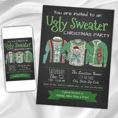 Ugly Sweater Christmas Party Chalk Invitation