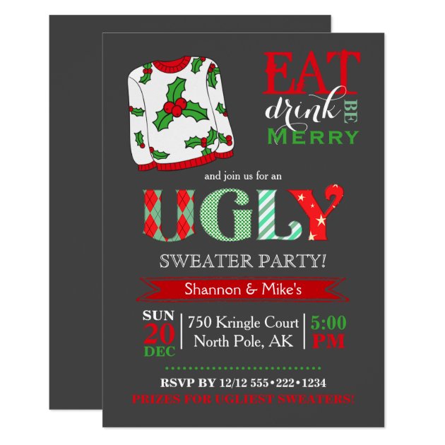 Ugly Sweater Christmas Party Chalkboard Invitation