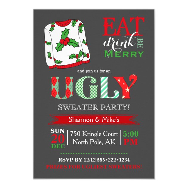 Ugly Sweater Christmas Party Chalkboard Invitation