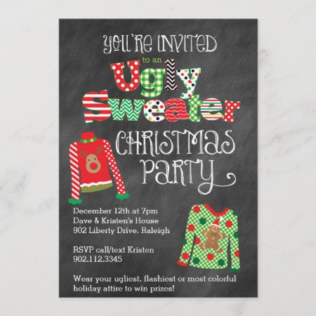 Ugly Sweater Christmas Party Chalkboard Style Invitation
