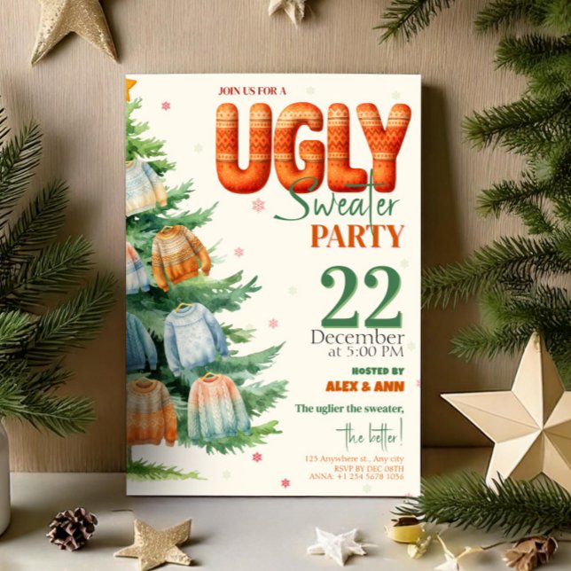 Ugly Sweater Christmas Party Cozy Watercolor Invitation (Ugly Sweater Christmas Party Cozy Watercolor Invitation, Xmas Invite)