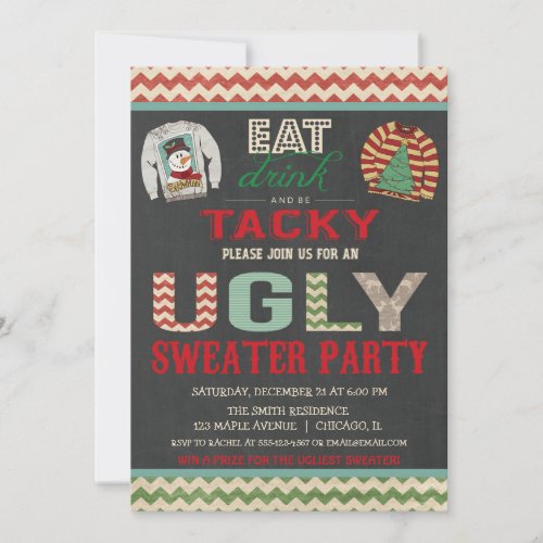 Ugly Sweater Christmas Party Eat Drink Tacky Invitation