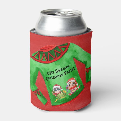 Ugly Sweater Christmas Party Editable Can Cooler