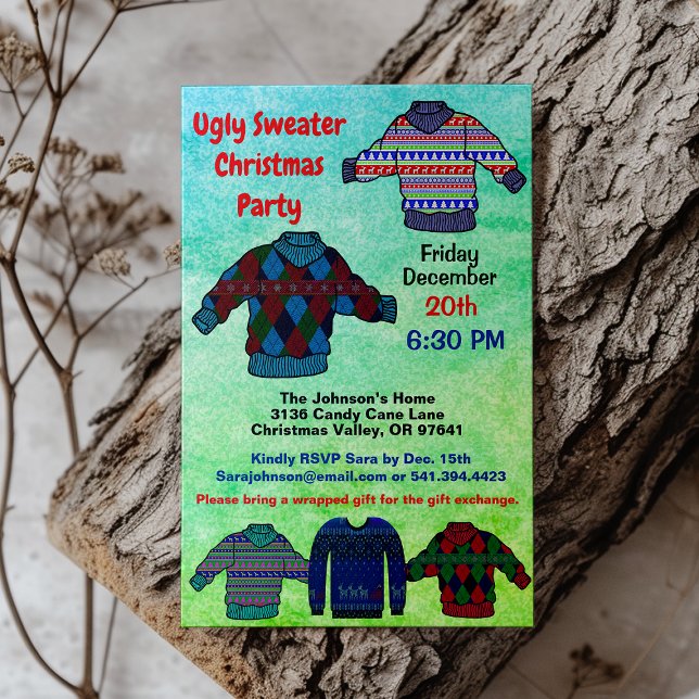 Ugly Sweater Christmas Party Filtered Colors Invitation (Ugly Sweater Christmas Party Greanleaf Colors Invitation cover)