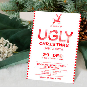 Ugly Sweater Christmas Party   Funny Pixel Knit  Invitation