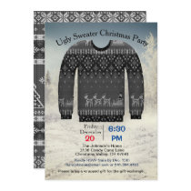 Ugly Sweater Christmas Party, Gray with Deer Invitation