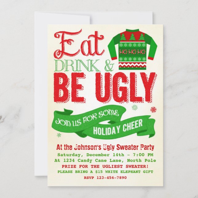 Ugly Sweater Christmas Party Holiday Invitation (Front)