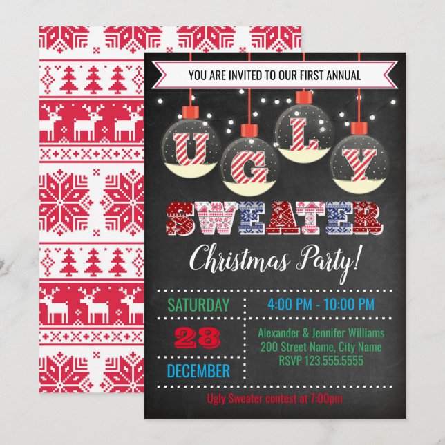 Ugly Sweater Christmas Party Invitation (Front/Back)