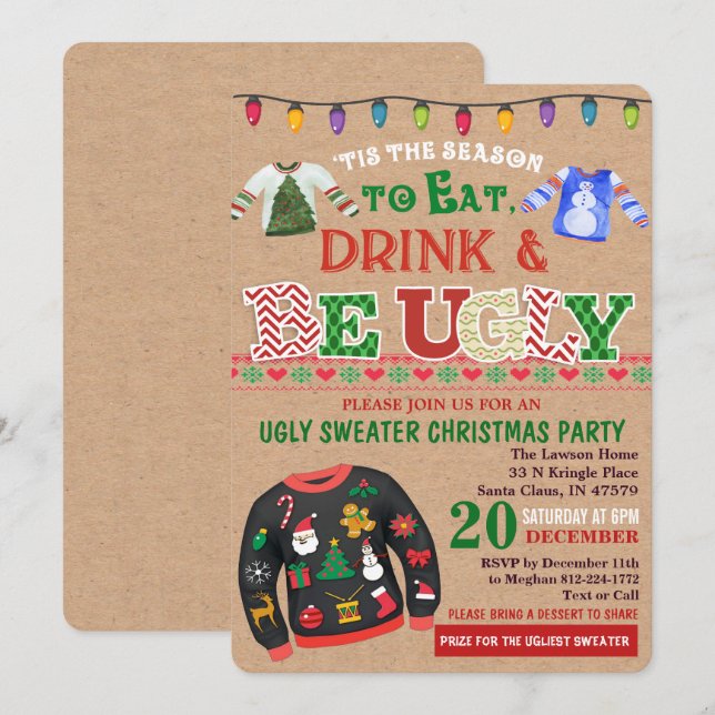 Ugly Sweater Christmas Party Invitation (Front/Back)