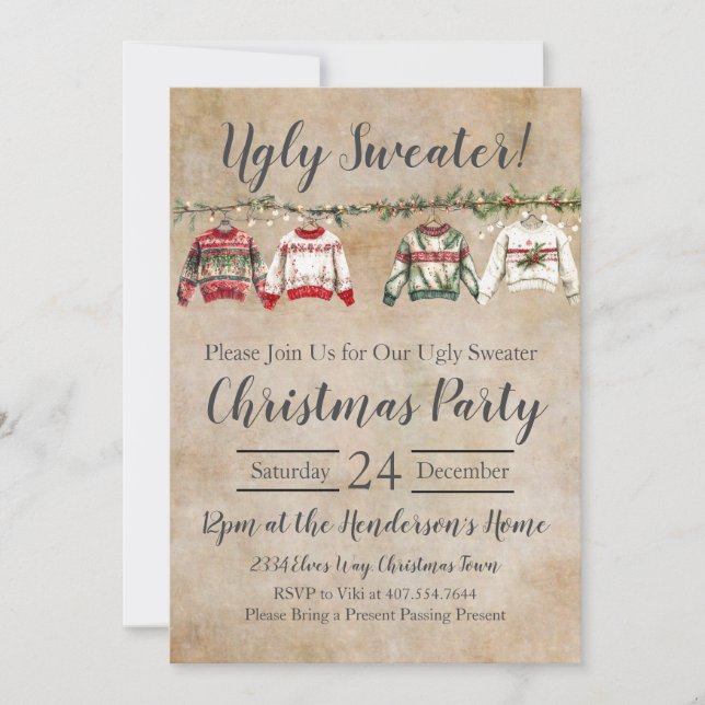 Ugly Sweater Christmas Party  Invitation (Front)