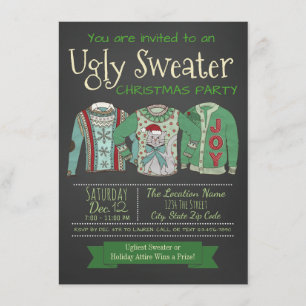 Ugly Sweater Christmas Party Invitation Chalk