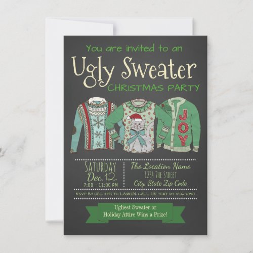 Ugly Sweater Christmas Party Invitation Chalk