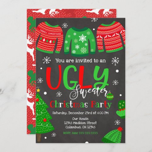 Ugly Sweater Christmas Party Invitation Chalkboard