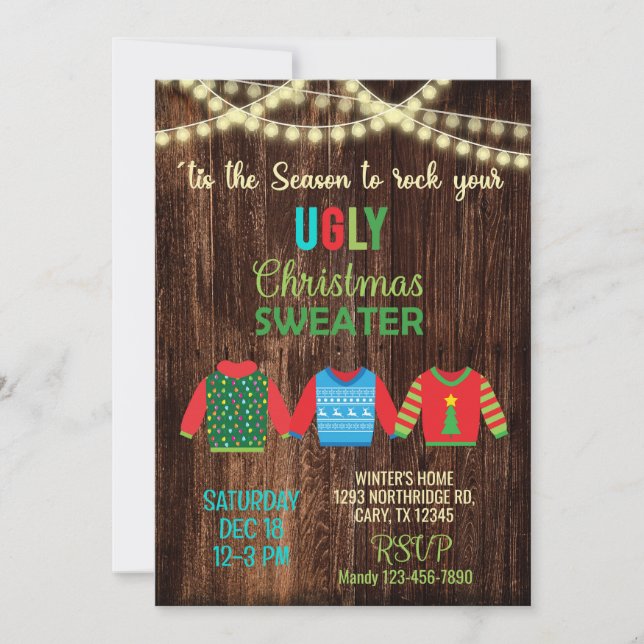 Ugly sweater Christmas party invitation. Invitation (Front)
