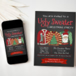 Ugly Sweater Christmas Party Invitations<br><div class="desc">Ugly sweater Christmas party invitation with three very ugly sweaters on a chalkboard and snowflake background. You can easily customize these fun ugly sweater Christmas party invitations for your event by simply adding your details in the font style and color you prefer.</div>