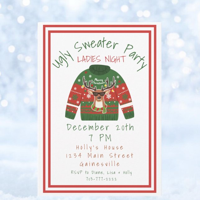 Ugly Sweater Christmas Party Ladies Night Invitation (Creator Uploaded)