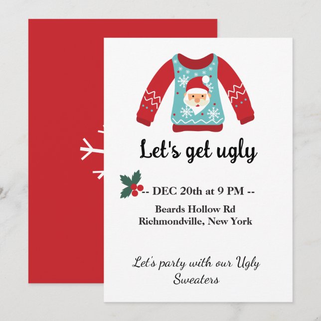 Ugly Sweater Christmas Party Let's Get Ugly  Invitation (Front/Back)