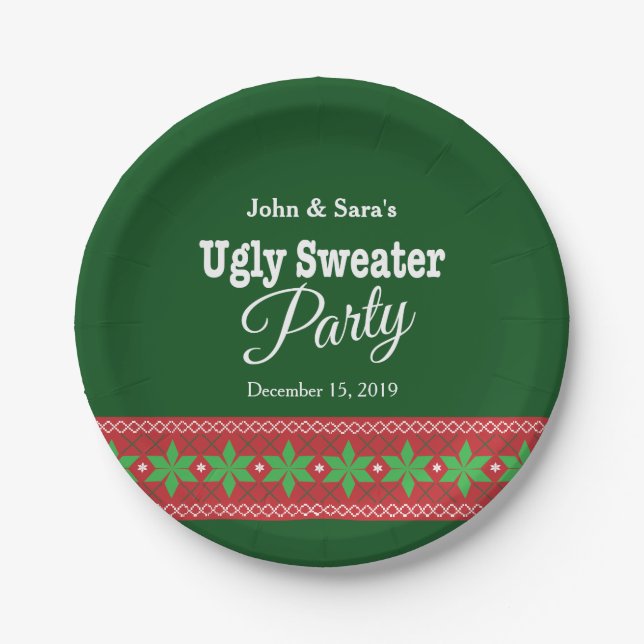 Ugly Sweater Christmas Party, Personalized Paper Plates (Front)